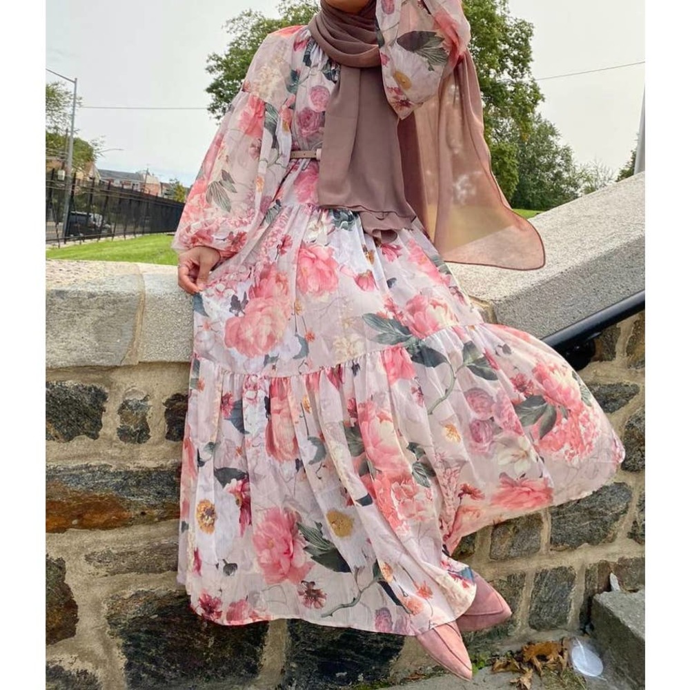 Chiffon Wide Cut Floral Dress Balloon Slee… - Picture 7 of 14